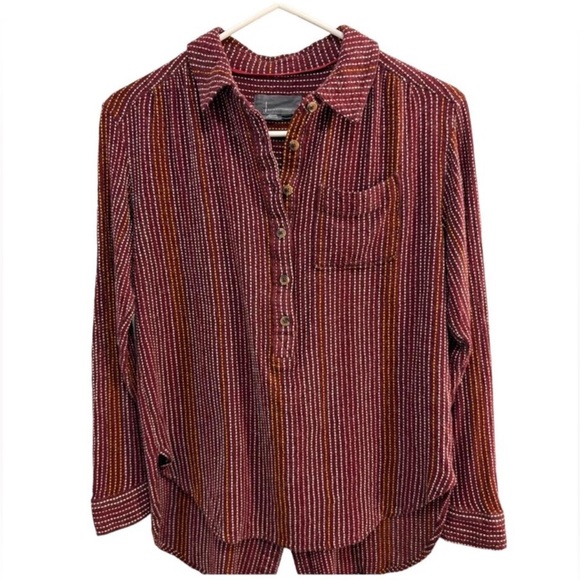 ANTHROPOLOGIE Isadora Wool Blend Stripe Red Button Back Tunic Shirt Size XS - Picture 4 of 11